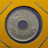 1942 – 20 satang hole coin, Kanok pattern, Singha shin, silver, used