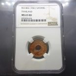 1941 – 1 Satang Grading coin, Run copper money, Grade MS 65 RD NGC
