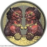2020 – 1$ – Guardian Lions Pixiu – Dark Red & Gilded – 1 Oz Silver Coin