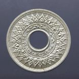 1942 – Silver coin, 20 satang, Kanok Khaeng Singh pattern, unused.