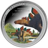 2023 – Prehistoric Life Stegosaurus (12.) 1 oz 999 Silver Colored Color Congo