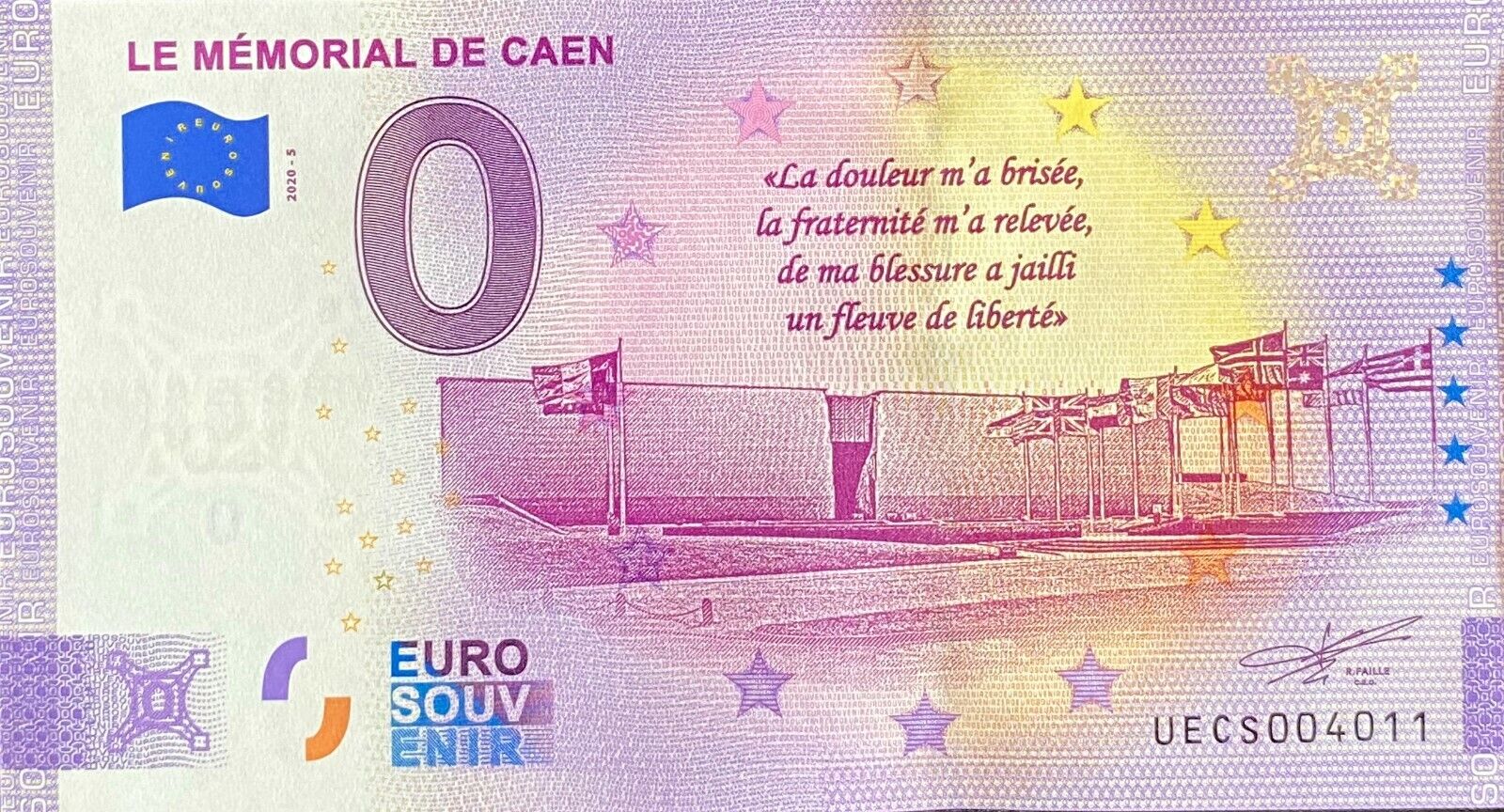 2020 - 0 Euro Memorial Caen France Anniversary Bill Number Miscellaneous