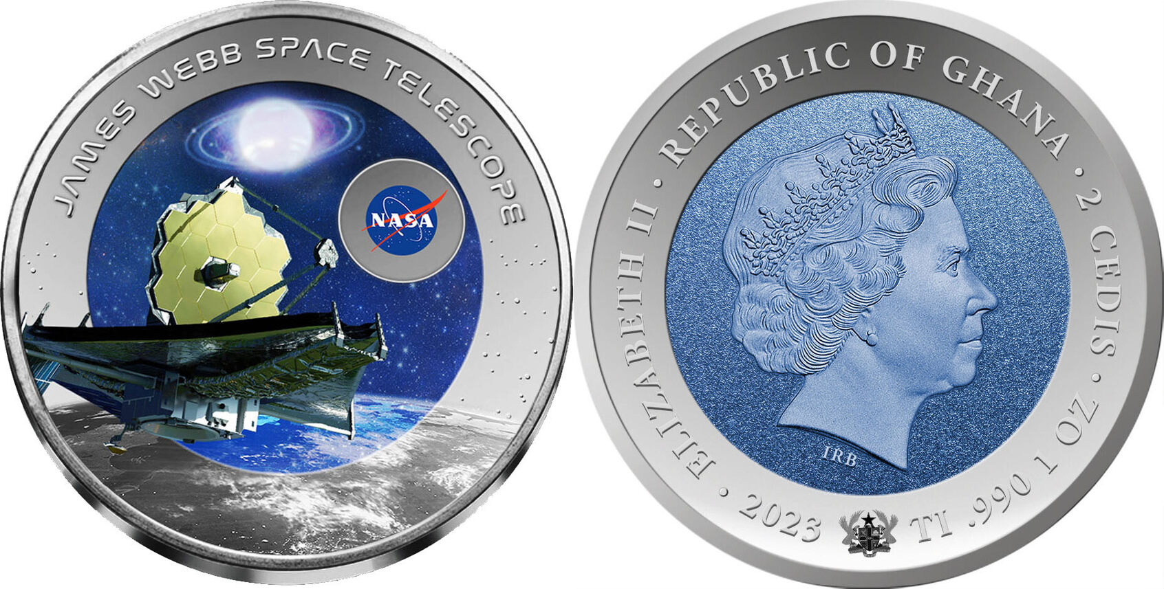 1.2023 - JAMES WEBB TELESCOPE 1 Oz Titanium Coin 2 Cedis Ghana Mintage of 5000 REDU jpeg