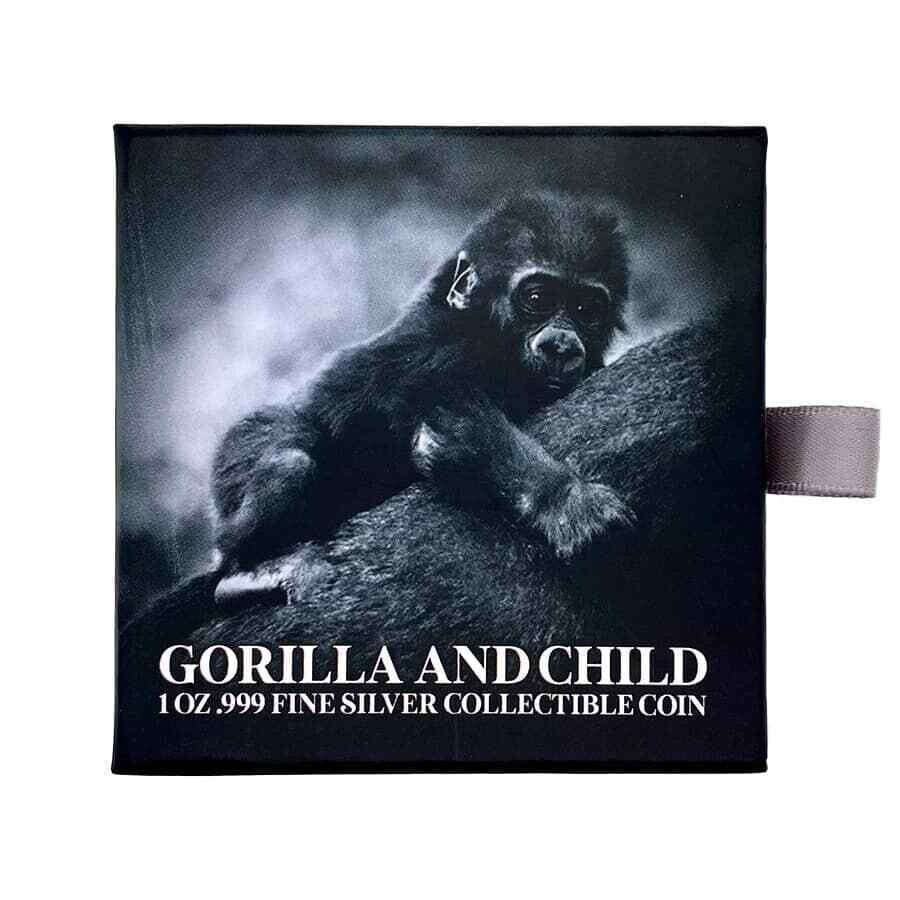 5.2023 - 1 Oz Silver Coin Chad 5000 CFA Gorilla & Child Shaped Antiqued High Relief jpeg